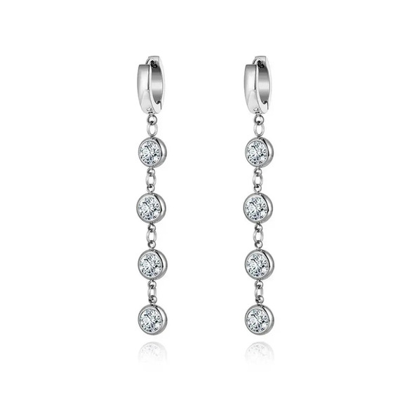 Stainless Steel Cubic Zircona Tassel Earrings - Picture 1 of 6